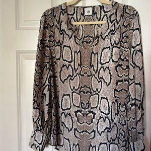 CAbi Black and Cream Snake Print Blouse Medium